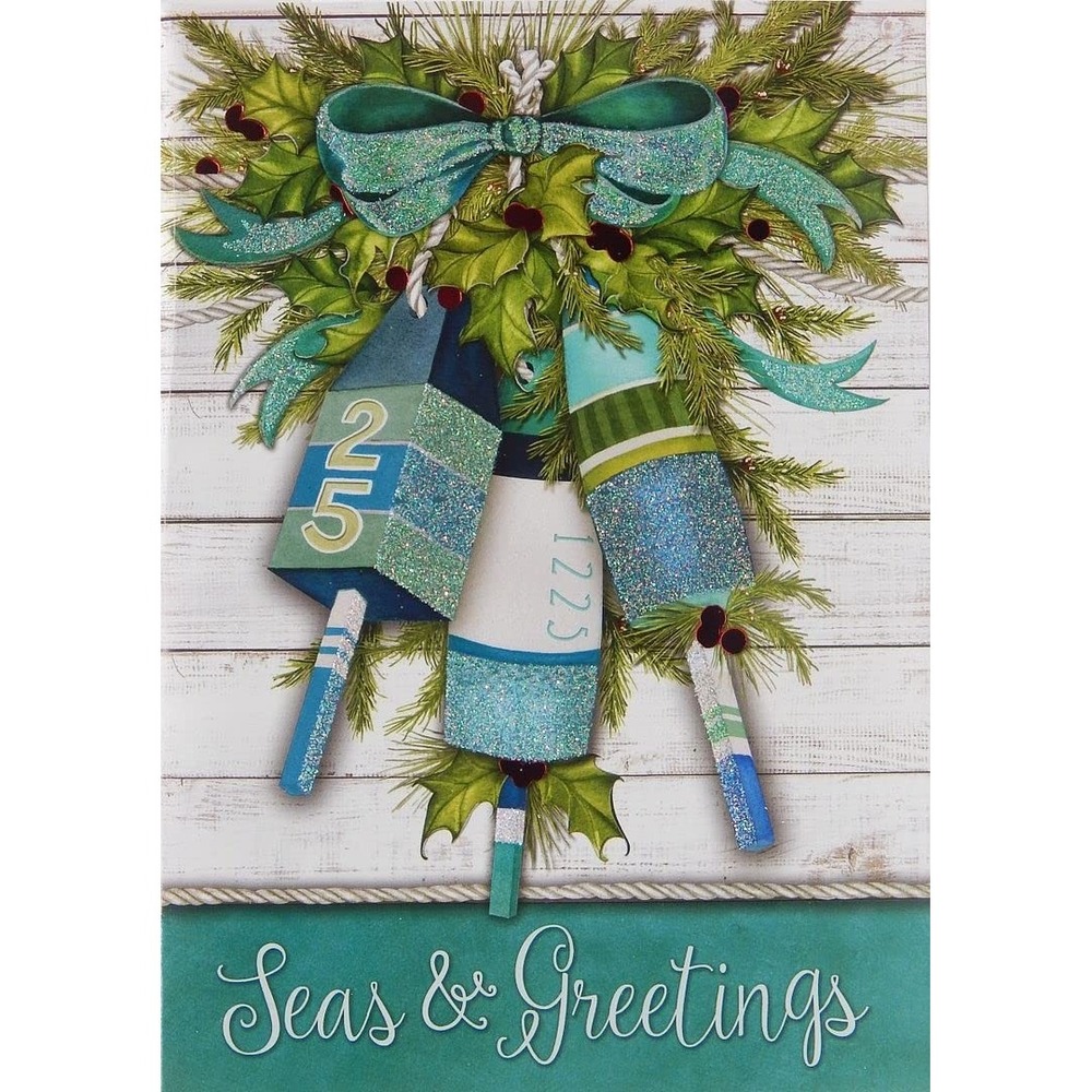 Cape Shore Nautical Christmas Cards, Buoys, Glitter, Box of 16